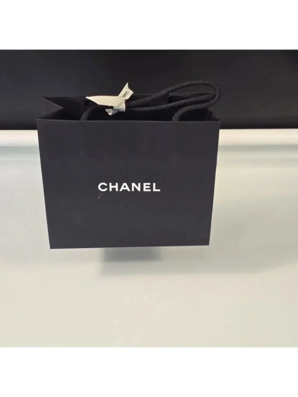 CHANEL Classic Black Paper Gift Shopping Bag Rope Handles Ribbon 8.5